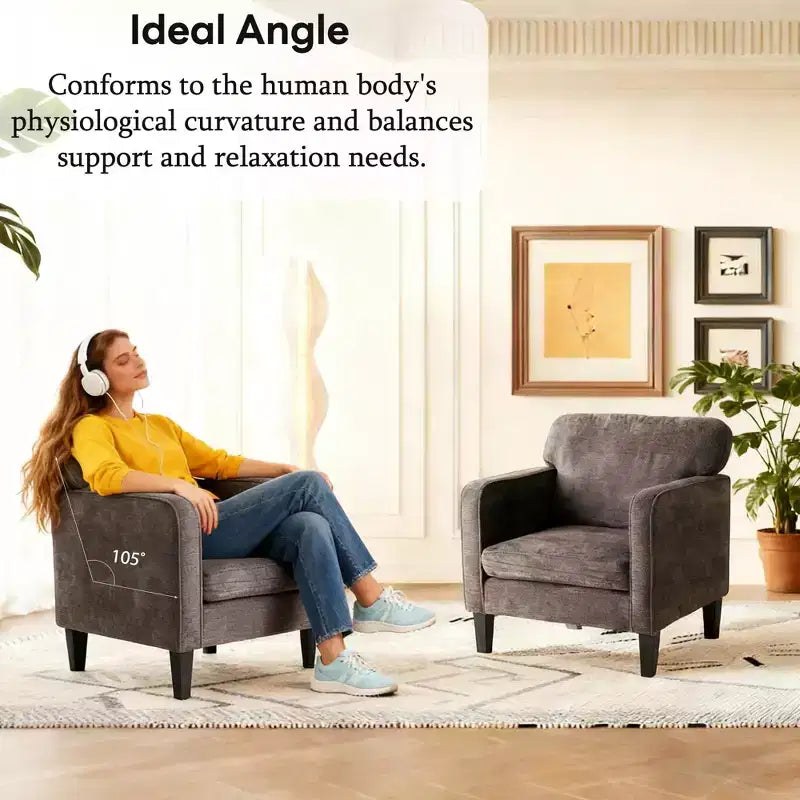 Okak Modern Reading Chair with Armrest and Backrest, Comfy Chair with Wooden Frame, Living Room Chair for Waiting Room, Reception Room