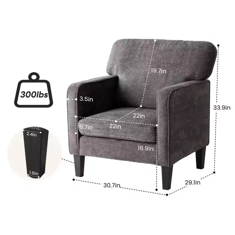 Okak Modern Reading Chair with Armrest and Backrest, Comfy Chair with Wooden Frame, Living Room Chair for Waiting Room, Reception Room