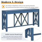 TUYOHW 60 Acacia Wood Console Table with 4 Drawers,Farmhouse Entryway Table with X-Leg Design,Slim Sofa Table for Living Room,Kitchen,Hallway