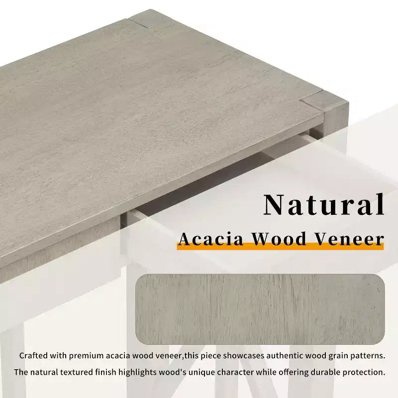 TUYOHW 60 Acacia Wood Console Table with 4 Drawers,Farmhouse Entryway Table with X-Leg Design,Slim Sofa Table for Living Room,Kitchen,Hallway