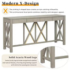 TUYOHW 60 Acacia Wood Console Table with 4 Drawers,Farmhouse Entryway Table with X-Leg Design,Slim Sofa Table for Living Room,Kitchen,Hallway