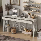 TUYOHW 60 Acacia Wood Console Table with 4 Drawers,Farmhouse Entryway Table with X-Leg Design,Slim Sofa Table for Living Room,Kitchen,Hallway