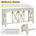 TUYOHW 60 Acacia Wood Console Table with 4 Drawers,Farmhouse Entryway Table with X-Leg Design,Slim Sofa Table for Living Room,Kitchen,Hallway