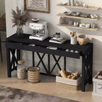 TUYOHW 60 Acacia Wood Console Table with 4 Drawers,Farmhouse Entryway Table with X-Leg Design,Slim Sofa Table for Living Room,Kitchen,Hallway