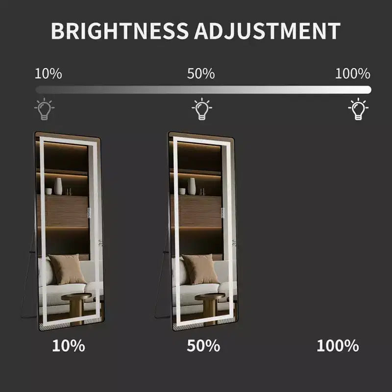 TUYOHW Modern Full Length Mirror with Adjustable LED Wall Mounted Mirror Freestanding Mirrors with Stand Body Mirror for Living Room, Black
