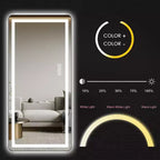 TUYOHW Modern Full Length Mirror with Adjustable LED Wall Mounted Mirror Freestanding Mirrors with Stand Body Mirror for Living Room, Black
