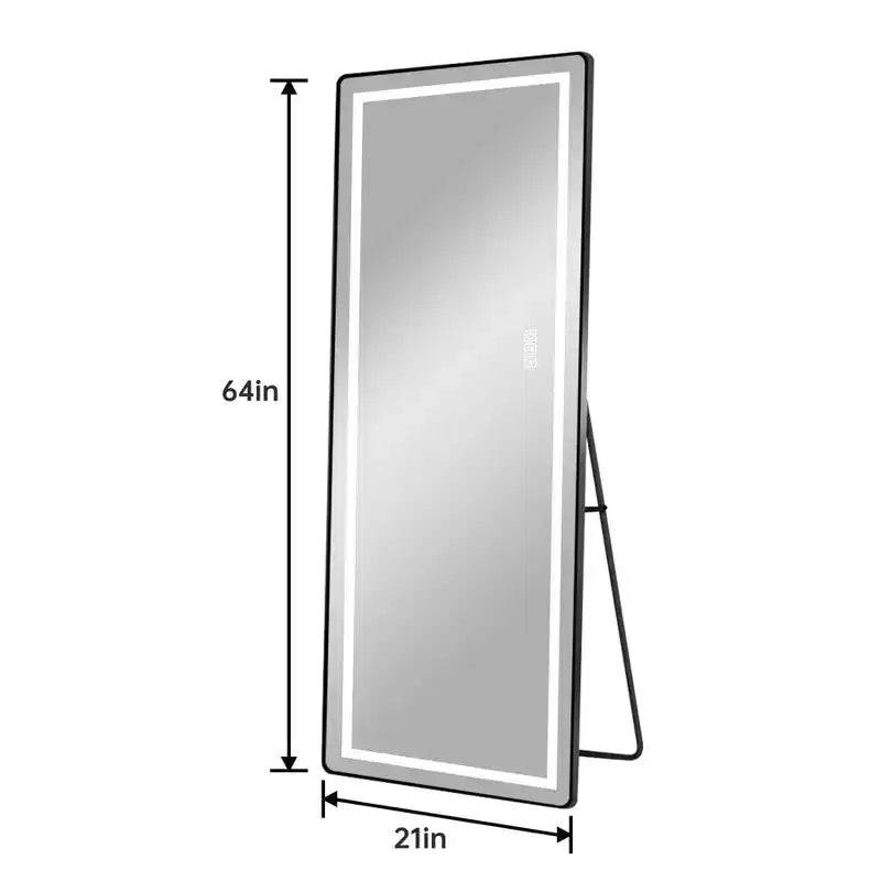 TUYOHW Modern Full Length Mirror with Adjustable LED Wall Mounted Mirror Freestanding Mirrors with Stand Body Mirror for Living Room, Black