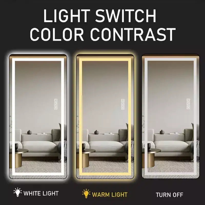 TUYOHW Modern Full Length Mirror with Adjustable LED Wall Mounted Mirror Freestanding Mirrors with Stand Body Mirror for Living Room, Black