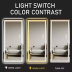 TUYOHW Modern Full Length Mirror with Adjustable LED Wall Mounted Mirror Freestanding Mirrors with Stand Body Mirror for Living Room, Black