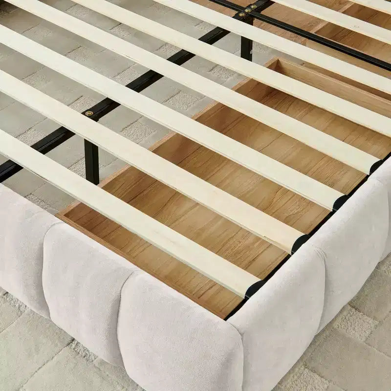 MAYEERTY Letto King Size Imbottito con Testiera, Struttura Letto Solida con Cassetti per Camera da Letto, Beige