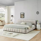 MAYEERTY Letto King Size Imbottito con Testiera, Struttura Letto Solida con Cassetti per Camera da Letto, Beige