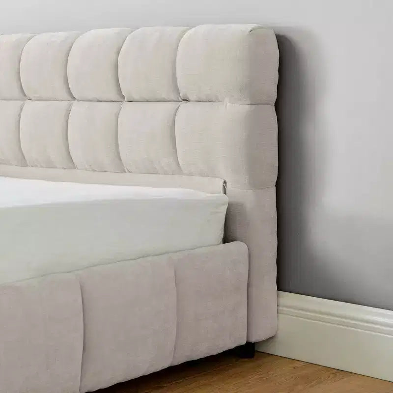MAYEERTY Letto King Size Imbottito con Testiera, Struttura Letto Solida con Cassetti per Camera da Letto, Beige