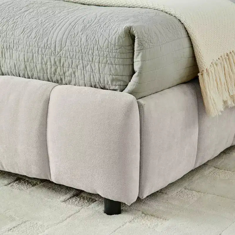 MAYEERTY Letto King Size Imbottito con Testiera, Struttura Letto Solida con Cassetti per Camera da Letto, Beige