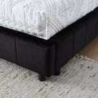 MAYEERTY Queen Size Upholstered Tufted Bed Frame with Backrest and Armrests Velvet for Bedroom Black