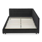 MAYEERTY Queen Size Upholstered Tufted Bed Frame with Backrest and Armrests Velvet for Bedroom Black