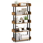 Costway 1/2 PCS 5-Tier Bookshelf, Open Bookcase with Anti-Tipping Kit, Storage Unit for Living Room Black/Rustic Brown & Black