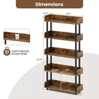 Costway 1/2 PCS 5-Tier Bookshelf, Open Bookcase with Anti-Tipping Kit, Storage Unit for Living Room Black/Rustic Brown & Black
