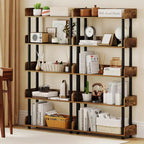 Costway 1/2 PCS 5-Tier Bookshelf, Open Bookcase with Anti-Tipping Kit, Storage Unit for Living Room Black/Rustic Brown & Black