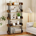 Costway 1/2 PCS 5-Tier Bookshelf, Open Bookcase with Anti-Tipping Kit, Storage Unit for Living Room Black/Rustic Brown & Black