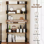 Costway 1/2 PCS 5-Tier Bookshelf, Open Bookcase with Anti-Tipping Kit, Storage Unit for Living Room Black/Rustic Brown & Black