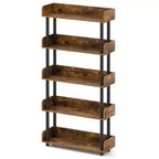 Costway 1/2 PCS 5-Tier Bookshelf, Open Bookcase with Anti-Tipping Kit, Storage Unit for Living Room Black/Rustic Brown & Black