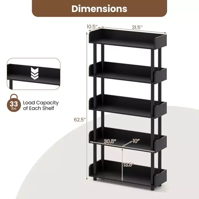 Costway 1/2 PCS 5-Tier Bookshelf, Open Bookcase with Anti-Tipping Kit, Storage Unit for Living Room Black/Rustic Brown & Black