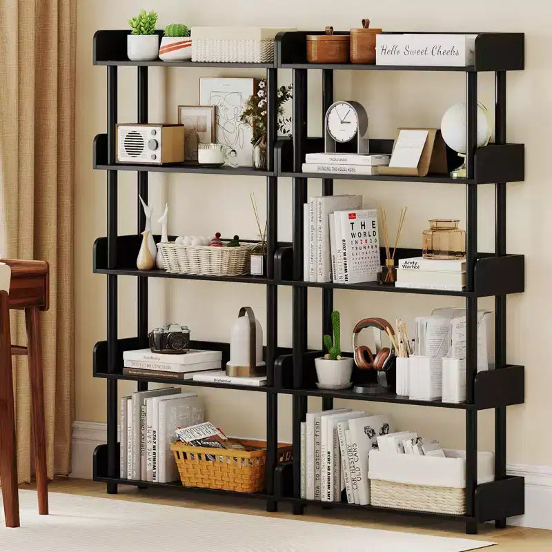 Costway 1/2 PCS 5-Tier Bookshelf, Open Bookcase with Anti-Tipping Kit, Storage Unit for Living Room Black/Rustic Brown & Black
