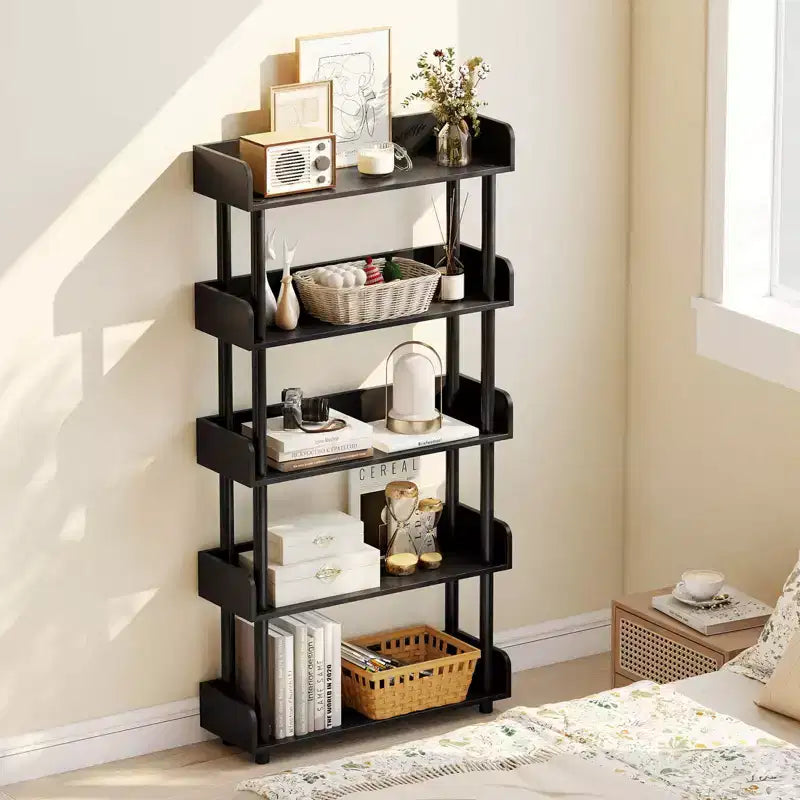 Costway 1/2 PCS 5-Tier Bookshelf, Open Bookcase with Anti-Tipping Kit, Storage Unit for Living Room Black/Rustic Brown & Black