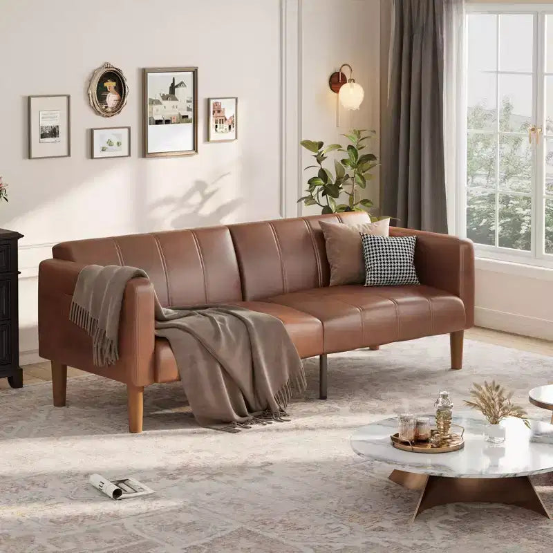 Divano letto futon da 190 cm, Divano letto trasformabile, Divano piccolo in similpelle, Divanetto, Divano moderno di metà secolo per soggiorno, camera da letto