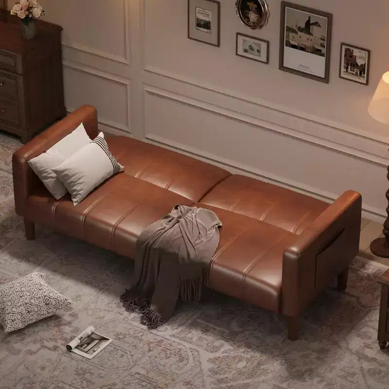 Divano letto futon da 190 cm, Divano letto trasformabile, Divano piccolo in similpelle, Divanetto, Divano moderno di metà secolo per soggiorno, camera da letto