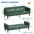 Divano letto futon da 190 cm, Divano letto trasformabile, Divano piccolo in similpelle, Divanetto, Divano moderno di metà secolo per soggiorno, camera da letto
