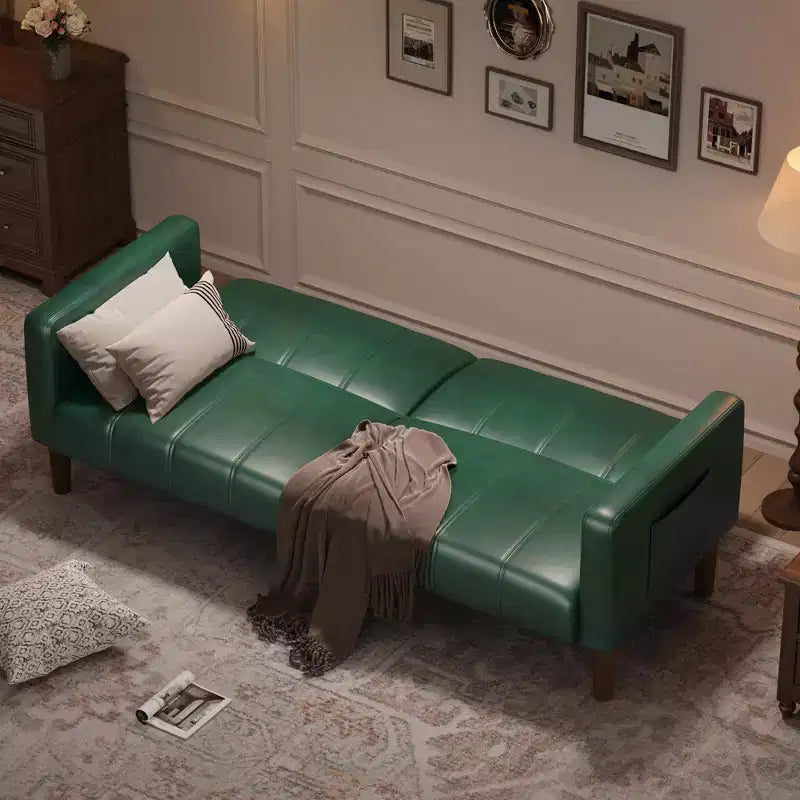 Divano letto futon da 190 cm, Divano letto trasformabile, Divano piccolo in similpelle, Divanetto, Divano moderno di metà secolo per soggiorno, camera da letto