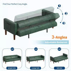 Divano letto futon da 190 cm, Divano letto trasformabile, Divano piccolo in similpelle, Divanetto, Divano moderno di metà secolo per soggiorno, camera da letto
