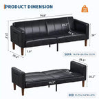 Divano letto futon da 190 cm, Divano letto trasformabile, Divano piccolo in similpelle, Divanetto, Divano moderno di metà secolo per soggiorno, camera da letto