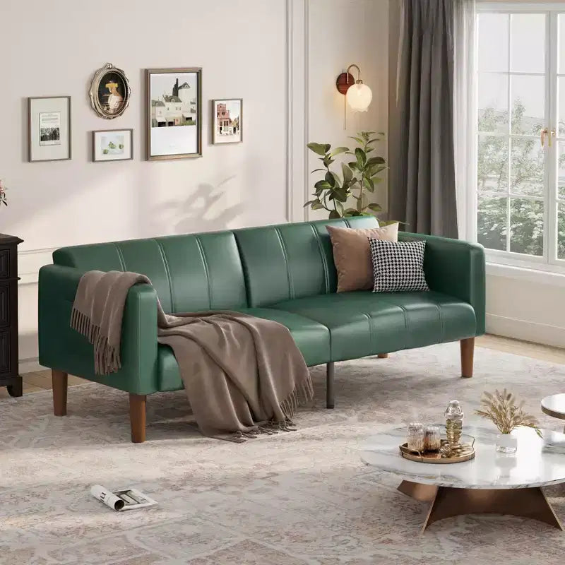 Divano letto futon da 190 cm, Divano letto trasformabile, Divano piccolo in similpelle, Divanetto, Divano moderno di metà secolo per soggiorno, camera da letto