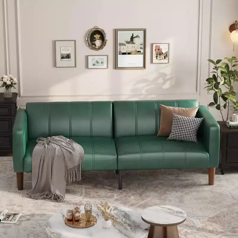 Divano letto futon da 190 cm, Divano letto trasformabile, Divano piccolo in similpelle, Divanetto, Divano moderno di metà secolo per soggiorno, camera da letto