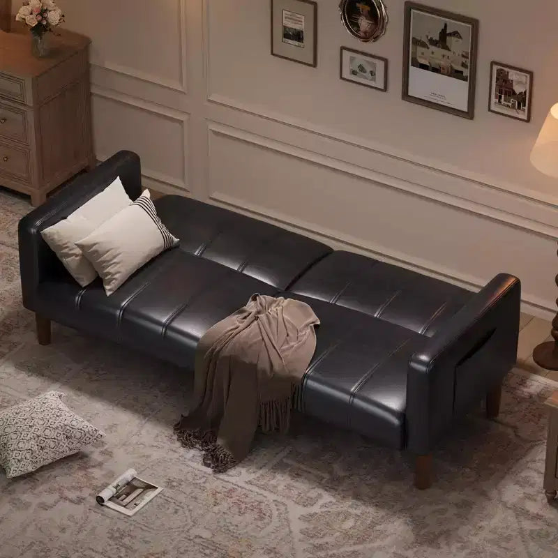 Divano letto futon da 190 cm, Divano letto trasformabile, Divano piccolo in similpelle, Divanetto, Divano moderno di metà secolo per soggiorno, camera da letto
