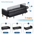 Divano letto futon da 190 cm, Divano letto trasformabile, Divano piccolo in similpelle, Divanetto, Divano moderno di metà secolo per soggiorno, camera da letto