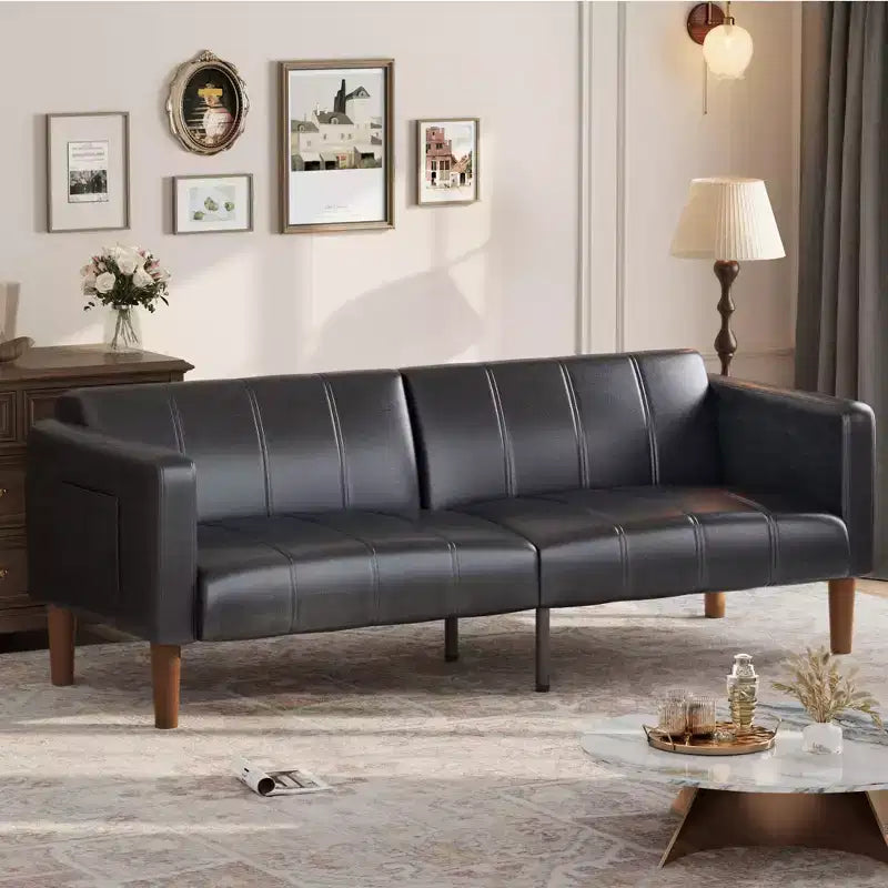 Divano letto futon da 190 cm, Divano letto trasformabile, Divano piccolo in similpelle, Divanetto, Divano moderno di metà secolo per soggiorno, camera da letto