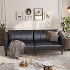 Divano letto futon da 190 cm, Divano letto trasformabile, Divano piccolo in similpelle, Divanetto, Divano moderno di metà secolo per soggiorno, camera da letto