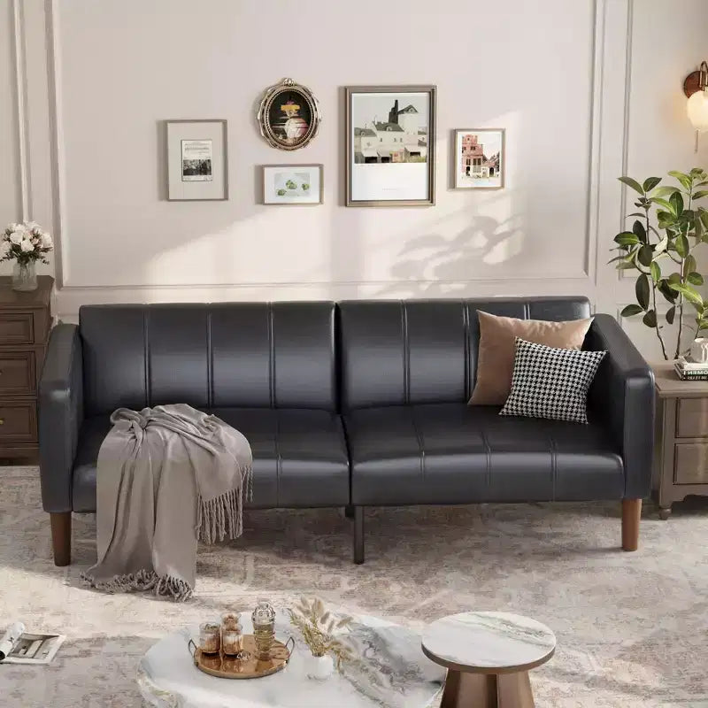 Divano letto futon da 190 cm, Divano letto trasformabile, Divano piccolo in similpelle, Divanetto, Divano moderno di metà secolo per soggiorno, camera da letto
