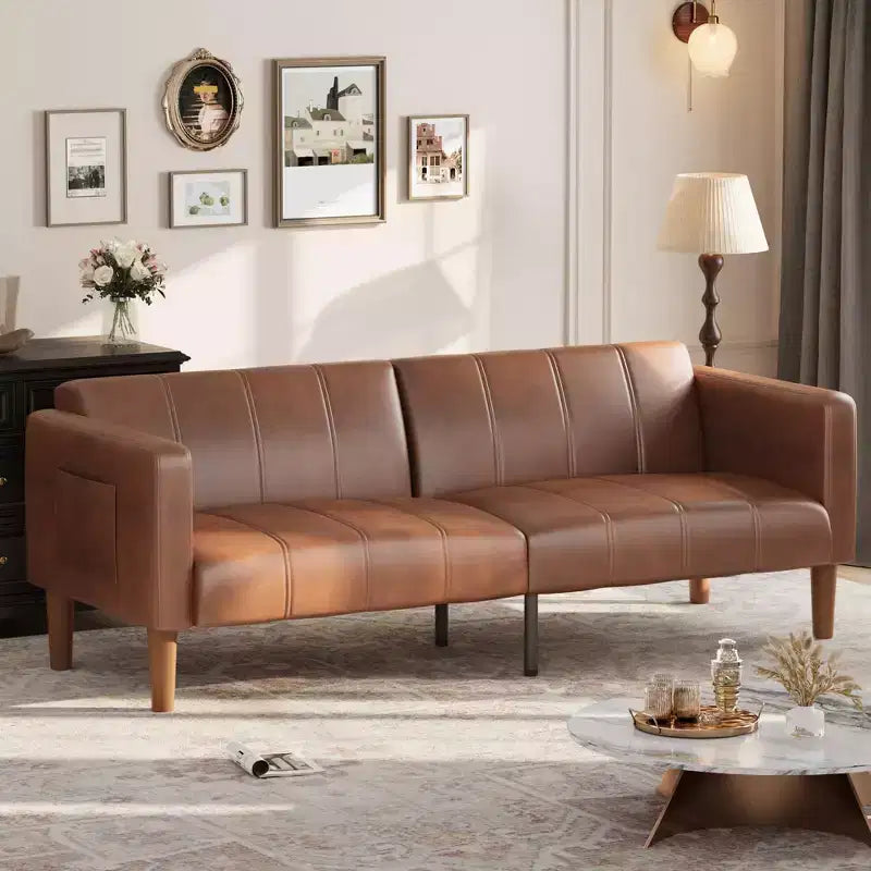 75 in Futon Sofa Bed, Convertible Sleeper, Faux Leather Small Couch, Loveseat, Mid-Century Modern Couch for Living Room, Bedroom