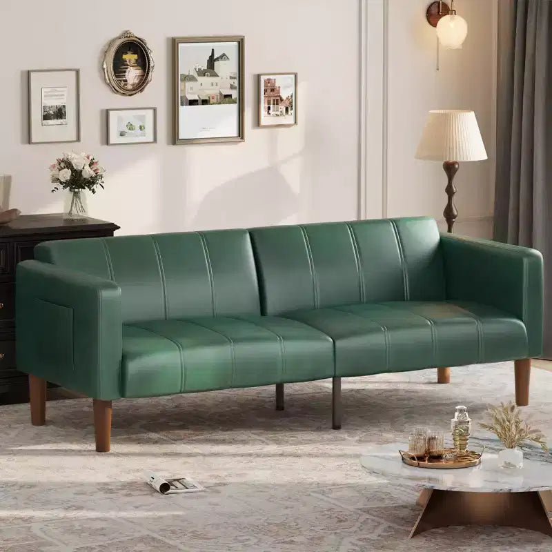 75 in Futon Sofa Bed, Convertible Sleeper, Faux Leather Small Couch, Loveseat, Mid-Century Modern Couch for Living Room, Bedroom