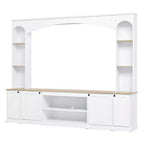 Whisen 91 Media Console, Arched Entertainment Center Wall Unit, Farmhouse TV Stand with Bookshelf, Wood Grain for TVs Up to 70