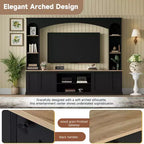 Whisen 91 Media Console, Arched Entertainment Center Wall Unit, Farmhouse TV Stand with Bookshelf, Wood Grain for TVs Up to 70