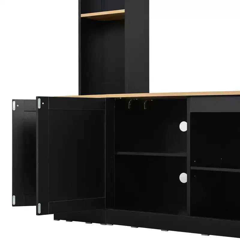 Whisen 91 Media Console, Arched Entertainment Center Wall Unit, Farmhouse TV Stand with Bookshelf, Wood Grain for TVs Up to 70