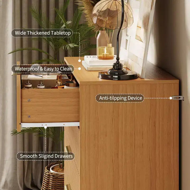 Cassettiera scanalata con 5 cassetti, cassettiera moderna in legno da 81 cm con maniglia in metallo, organizer per soggiorno, camera da letto, corridoio