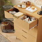 Cassettiera scanalata con 5 cassetti, cassettiera moderna in legno da 81 cm con maniglia in metallo, organizer per soggiorno, camera da letto, corridoio