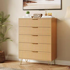Cassettiera scanalata con 5 cassetti, cassettiera moderna in legno da 81 cm con maniglia in metallo, organizer per soggiorno, camera da letto, corridoio