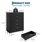 Cassettiera scanalata con 5 cassetti, cassettiera moderna in legno da 81 cm con maniglia in metallo, organizer per soggiorno, camera da letto, corridoio